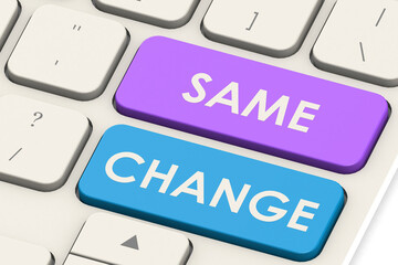 Same and change word on white keyboard