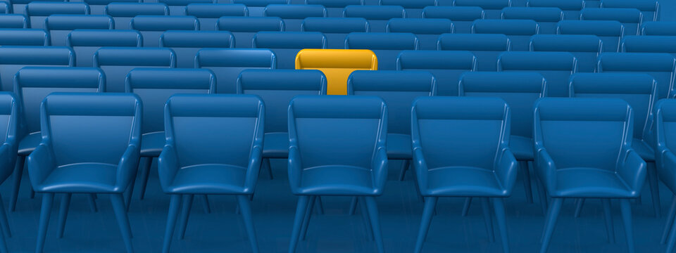 Selected yellow chair from group of chairs