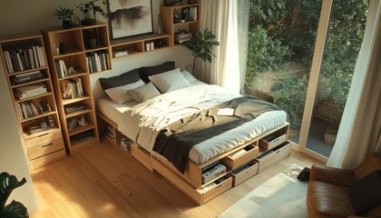 A cozy bedroom with smart storage, warm colors, and minimal clutter 3. Generative AI