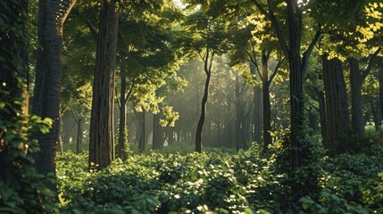 Obraz premium Sunbeams Through the Forest