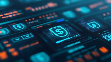 Digital Shield Icon with Dollar Sign for Financial Security
