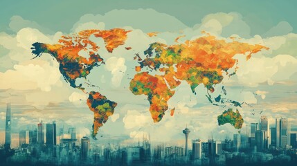 World map with visual data and economic growth