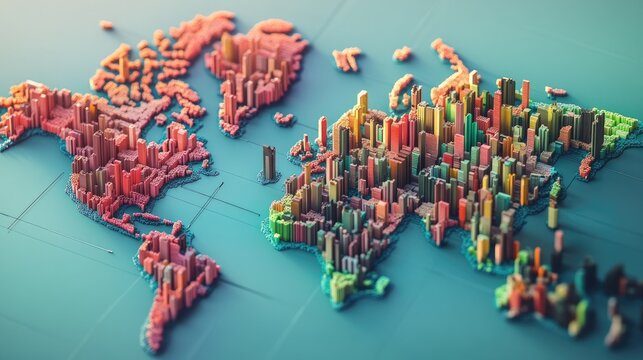 World map with visual data and economic growth