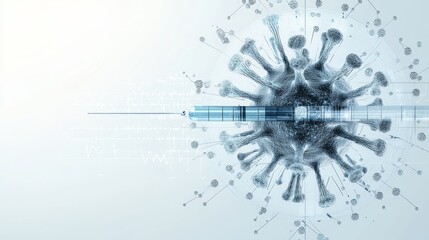 Obraz premium Detailed digital representation of a virus with a syringe, perfect for health, science, and vaccine-related themes.