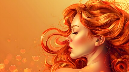 Beautiful woman in profile with long and shiny wavy hair . Beauty model girl with curly hairstyle . Fashion, cosmetics and makeup. 