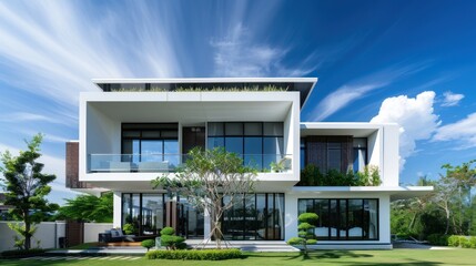 Fototapeta premium Modern White House with Green Roof