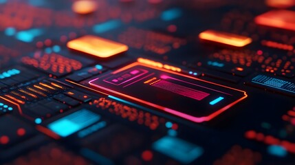 Futuristic Tech Background with Neon Lights