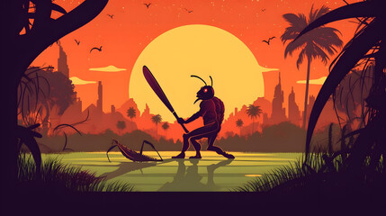 Cricket In nature Illustration vector