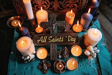 Sacred Remembrance: All Saints' Day, solemn occasion dedicated to commemoration, veneration of saints, day of prayer, reflection, celebration of virtuous life, spiritual legacy of holy men and women.