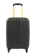 One new dark suitcase isolated on white