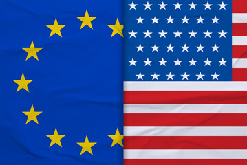 Flags of European Union and USA, top view