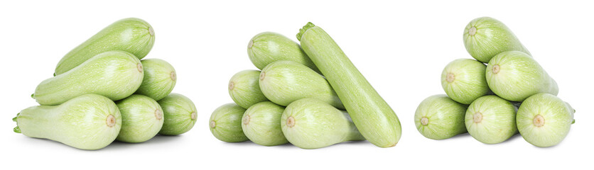 Fresh ripe zucchini isolated on white, collage