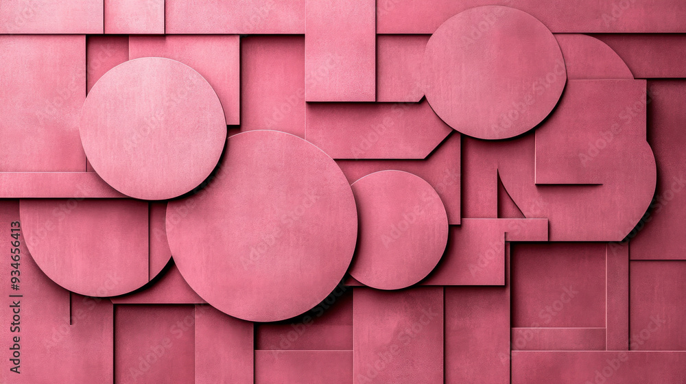 Poster pink squares and circles with a pink background. the pink squares and circles are arranged in a way 