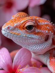 Fototapeta premium Macro photography graceful lizards on pink oleanders 