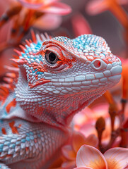 Fototapeta premium Macro photography graceful lizards on pink oleanders 