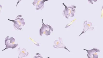 Gardinen Floral seamless pattern, purple crocus flowers on purple background © momosama