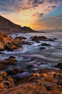 United States, United States, California, Carmel, Garrapata State Park, Coastline along Cabrillo Highway at Sunset