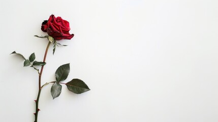 Obraz premium Single Red Rose on White Background