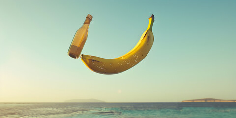 Yellow banana on bright light blue 