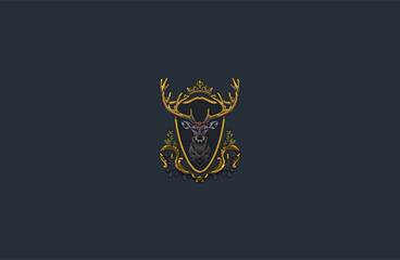 Fototapeta premium Deer royal crest vintage design vector illustration