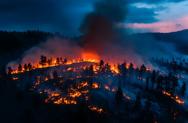 Obraz premium Forest fires, trees burned down, disasters.