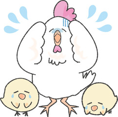 ゆるいにわとりとひよこ　困る、慌てる