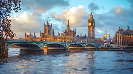 Naklejka premium Iconic London Skyline with Big Ben and Houses of Parliament at Sunset
