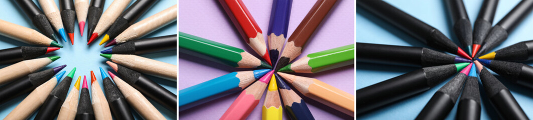 Set of colorful pencils, closeup view