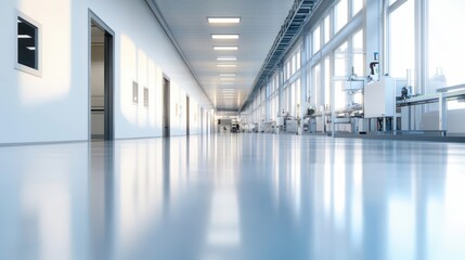 Obraz premium Modern Industrial Factory Interior with Bright Lighting and Clean, Reflective Floors