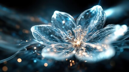 Futuristic Digital Flower with Glowing Lights and Abstract Background in Blue and White