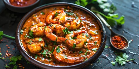 Fototapeta premium Goan Prawns and Shrimp Curry also known as Zinga Masala Kolambi Kalwan or Tikhle