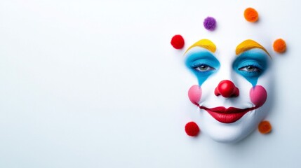 Colorful Cartoon Clown Face with Joyful Expression on White Background