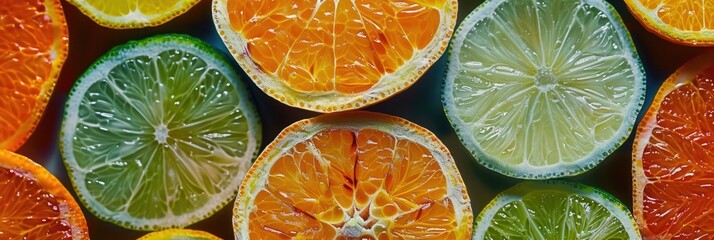 Close-up of sliced citrus fruits featuring oranges and mandarins.