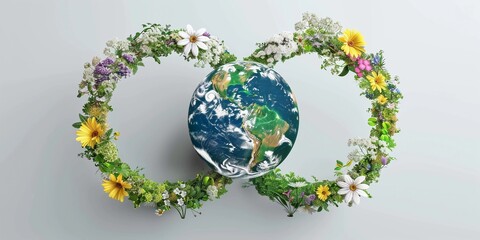 Planet Earth in the Center of an Infinity Symbol Comprised of Flowers