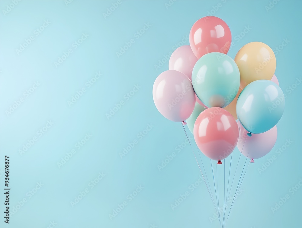 Poster A 3D rendered cluster of pastel colored balloons floating gently with significant copy space featuring a flat design front view and a spring festival theme animation