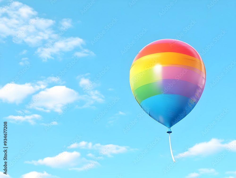 Aufkleber a 3d rendered image of a single balloon in a vibrant rainbow gradient floating gracefully in the sky