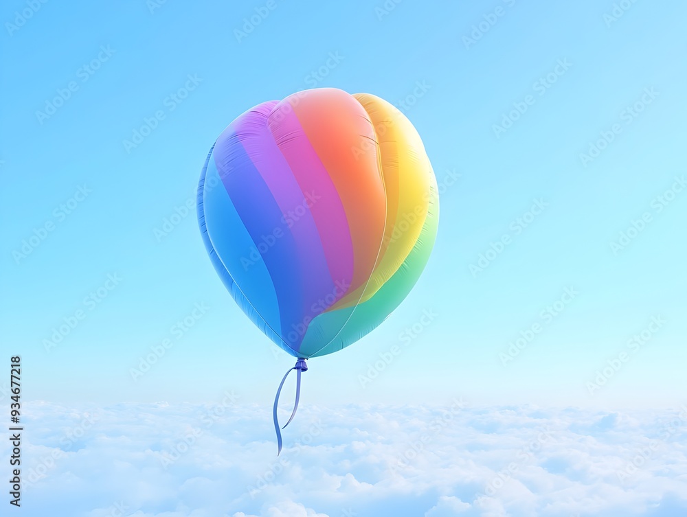 Aufkleber a single 3d rendered rainbow gradient balloon floating gracefully in an open sky setting providing a