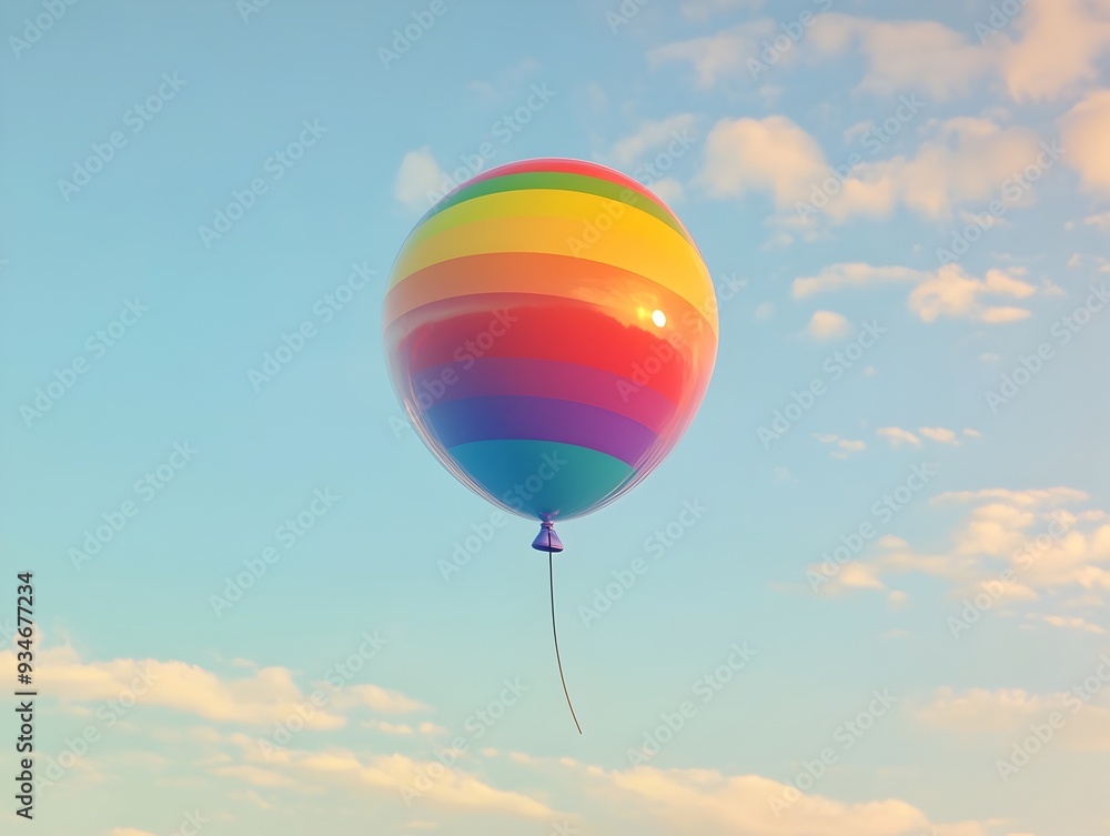 Aufkleber a single 3d rendered balloon in a vibrant rainbow gradient floating peacefully in the sky with ample