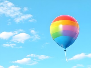 Fototapeta premium A 3D rendered image of a single balloon in a vibrant rainbow gradient floating gracefully in the sky with plenty of copy space The flat design and front view create a modern