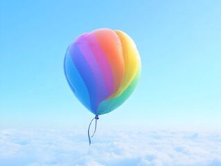 Obraz premium A single 3D rendered rainbow gradient balloon floating gracefully in an open sky setting providing ample copy space for pride or other design purposes The balloon s vibrant colors and simple