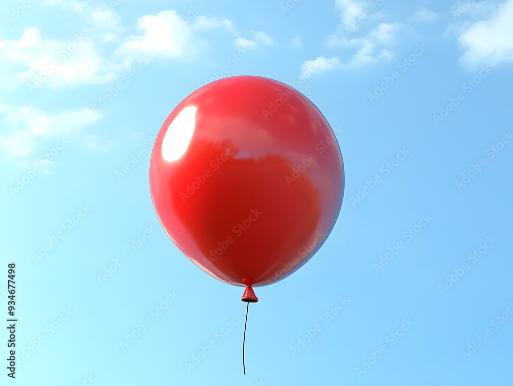 Poster a single red balloon floating in the clear blue sky with ample copy space showcasing a flat design t