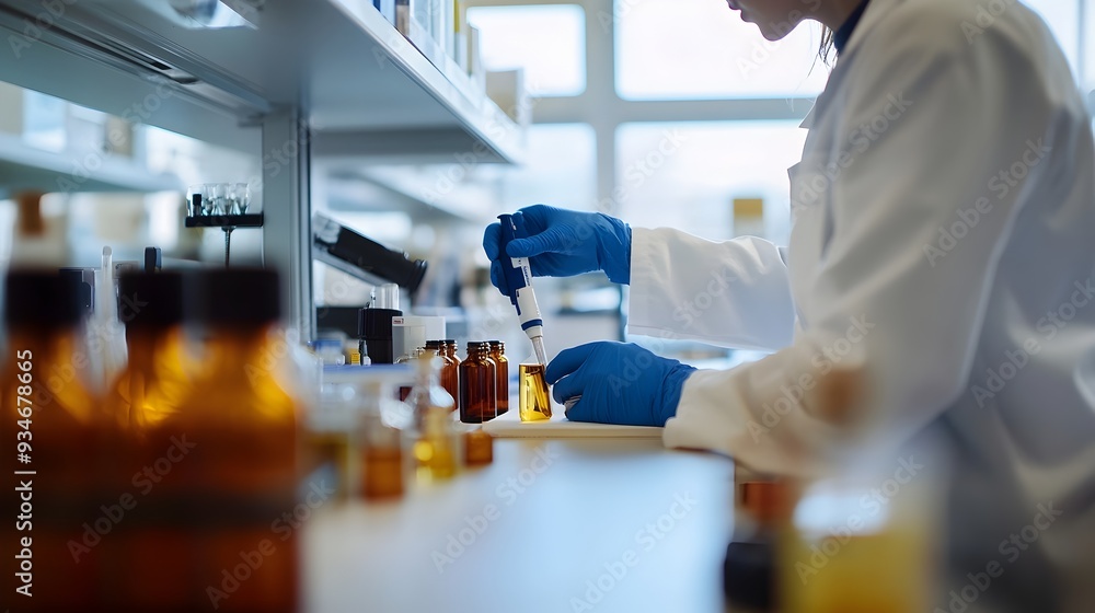 Poster technician performing rigorous rubber testing and analysis in a well equipped laboratory setting