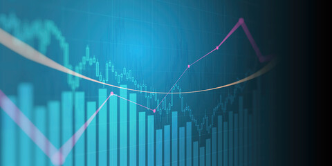 forex financial chart with uptrend line graph in stock market on blue color background