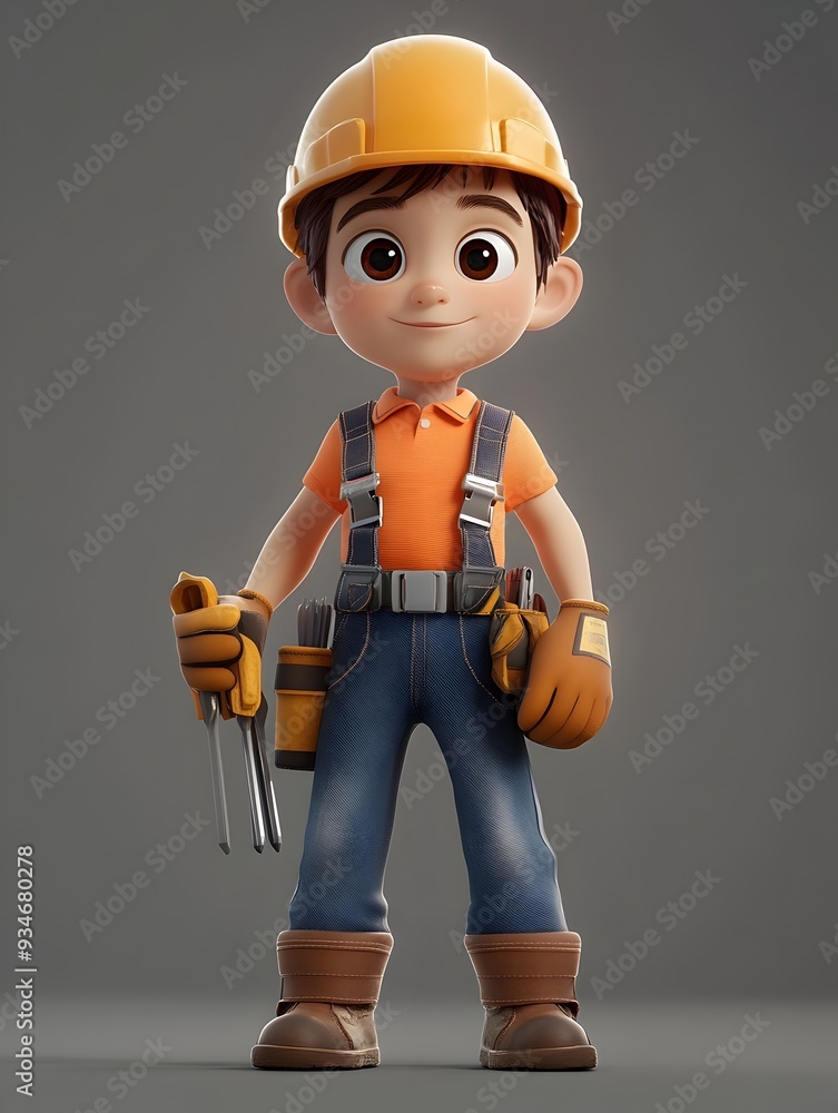 Aufkleber fully animated 3d rendered model of a young boy wearing a construction worker s uniform with hard ha