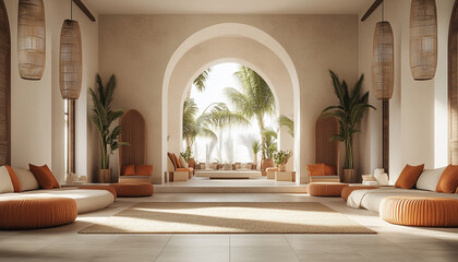 Mediterranean Rustic Hotel Lobby Warm