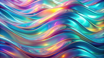 Obraz premium Cloth fabric gradient waves abstract background with iridescent glass wavy surface and liquid ripples reflections, fabric