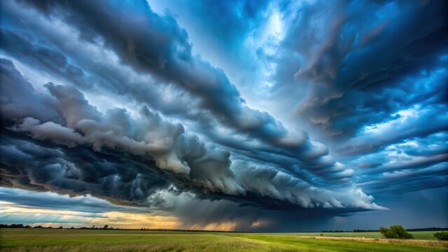 Dark storm clouds rolling in over a bright blue sky, stormy, atmospheric, nature, weather, dramatic, cumulus, sky