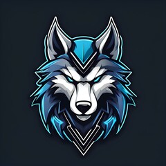 Fototapeta premium blue wolf in logo type design illustrations concept art style 