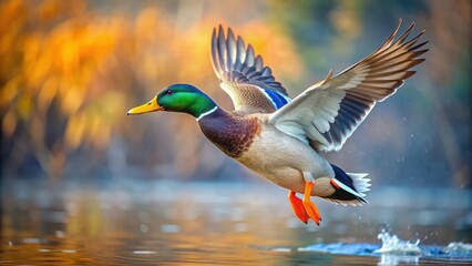 Obraz premium Beautiful stock photo of a flying duck representing freedom in motion, enhanced by artificial intelligence , nature, beauty, freedom