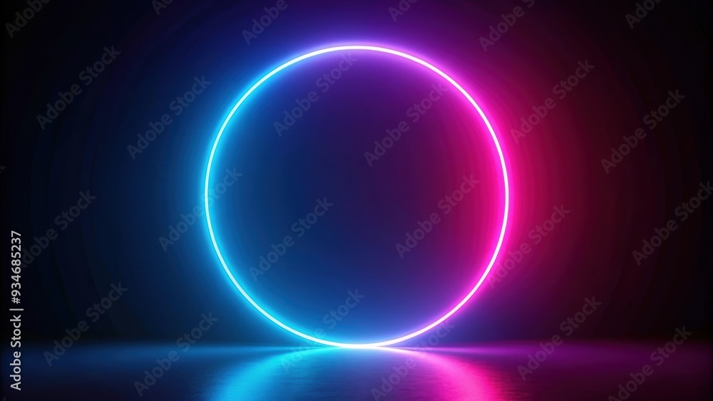 Wall mural Neon circle in shades of pink and blue glowing against a deep dark background, neon, circle, bright, vibrant, colorful, glowing